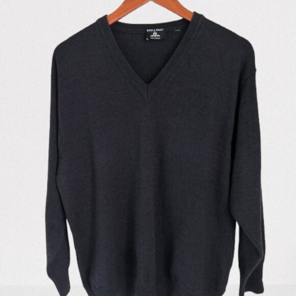 BOWEN & WRIGHT Wool V-Neck Knitted Sweater Pullover Charcoal Gray Size M… - Picture 1 of 9